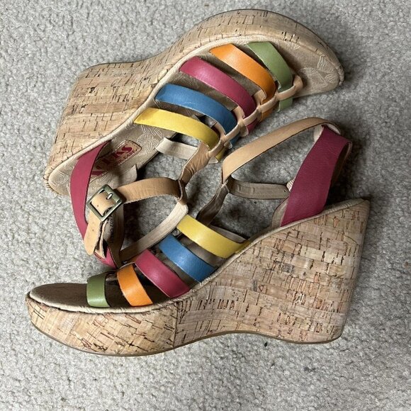 Korks Kork Ease Size 9 Sandals Womens Rainbow Open Toe Strappy Wedge Heel - Picture 7 of 10